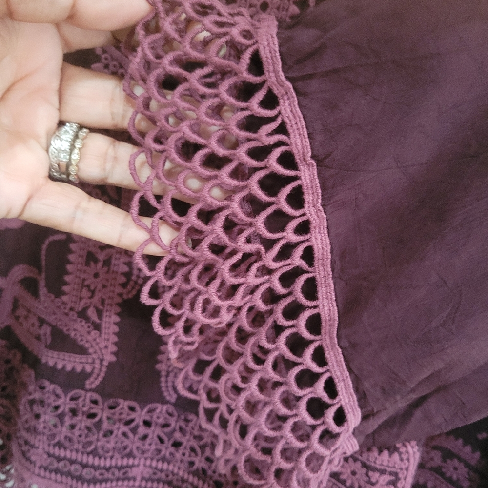 Johnny Was Embroidered V-Neck Top - Burgundy - Picture 8 of 14